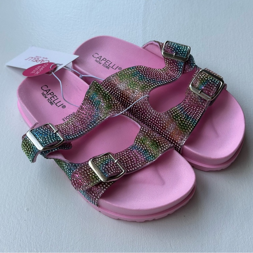 NEW Capelli Rhinestone Double Strap Slide Sandals size 12/13 Toddler